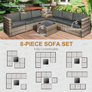 Outsunny 8Pcs Patio Rattan Sofa Set Garden Furniture Side Table w/ Cushion