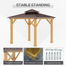 Outsunny 3x(3)M Double-Tier Hardtop Gazebo, Outdoor Patio Shelter, Brown