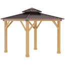 Outsunny 3x(3)M Double-Tier Hardtop Gazebo, Outdoor Patio Shelter, Brown