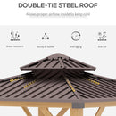 Outsunny 3x(3)M Double-Tier Hardtop Gazebo, Outdoor Patio Shelter, Brown