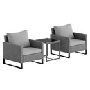Outsunny 3PCS Rattan Bistro Set Glass Top Table and Chairs with 4 Cushions