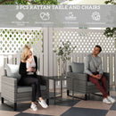 Outsunny 3PCS Rattan Bistro Set Glass Top Table and Chairs with 4 Cushions