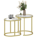 HOMCOM 2 Pcs Coffee Table with Faux Marble Side Accent Tables White