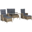 Outsunny Patio Furniture Dining Set with Recliner Armchairs 6 Piece - Brown
