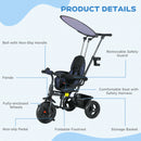 HOMCOM 6 In 1 White Kids Tricycle W/ Removable Handle For 1.5+ Year
