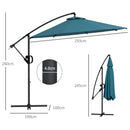 Outsunny 3(m) Cantilever Parasol with Cross Base, Crank Handle, Tilt
