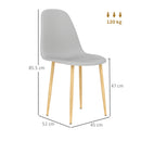 HOMCOM Dining Chairs Set of 4 w/ Curved Back, Steel Legs, Grey