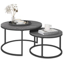 HOMCOM 2 Pcs Stacking Coffee Table Set Steel Frame Wood Effect Top Foot Pads