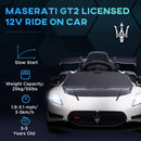 AIYAPLAY Maserati GT2 Licensed 12V Electric Ride on Car w/ Remote - White