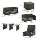 Outsunny 10-Seater Sofa Sectional w/ Cushioned Seat, Footstools and Glass Table