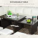Outsunny 10-Seater Sofa Sectional w/ Cushioned Seat, Footstools and Glass Table