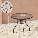 Outsunny Outdoor Round Dining Table Tempered Glass Top w/ Parasol Hole 100cm