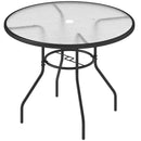 Outsunny Outdoor Round Dining Table Tempered Glass Top w/ Parasol Hole 100cm