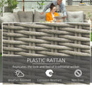 Outsunny 5 PCs Outdoor PE Rattan L-Shape Sofa Footstool Fire Pit Table Set