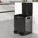 HOMCOM 2 x 20L Dual Kitchen Bin Pedal Bin for Recycling and Waste