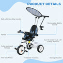 HOMCOM 6 In 1 White Kids Tricycle W/ Removable Handle For 1.5+ Year