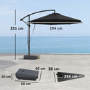 Outsunny Garden Cantilever Parasol with Cover Weighted Base Wind Strap Grey