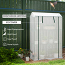 Outsunny 3 Tier Mini Greenhouse with PE Cover, Roll-Up Door, White