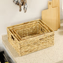 HOMCOM Set of 3 Wicker Storage Baskets, Woven Baskets with Handles, Natural
