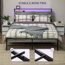 HOMCOM LED Cement Grey Bed Frame with Charging Station