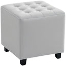 HOMCOM Square Footstool Small Ottoman w/ Wood Legs for Bedroom Light Grey