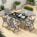 Outsunny 7 Pieces Garden Table and Chairs with Tempered Glass Top Grey