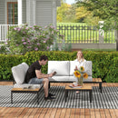 Outsunny 4 Seater Garden Corner Sofa Set with Removable Thick Cushions Teak