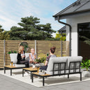 Outsunny 4 Seater Garden Corner Sofa Set with Removable Thick Cushions Teak