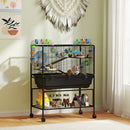 PawHut Hamster Cage, Gerbil Cage On Wheels With Storage Shelf
