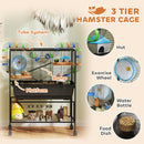 PawHut Hamster Cage, Gerbil Cage On Wheels With Storage Shelf