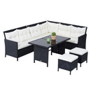 Outsunny Rattan Corner Sofa Set with Table and Footstools - Black