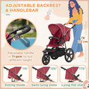 HOMCOM  Three-Wheeler Baby Stroller -  Red