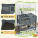 PawHut Wooden Tortoise House w/ Run, Shelter, Shelf, Lamp Holder, Grey
