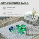 Outsunny Rattan Corner Sofa Set with Table & Ice Bucket - Light Grey