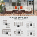 Outsunny 7PC Rattan Garden Furniture Set Coffee Table Buckle Structure, Brown