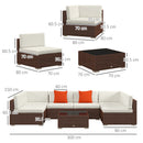 Outsunny 7PC Rattan Garden Furniture Set Coffee Table Buckle Structure, Brown