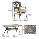 Outsunny 7 Pieces Cast Aluminium Garden Dining Set With Parasol Hole, Bronze