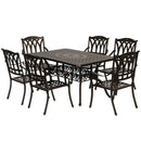 Outsunny 7 Pieces Cast Aluminium Garden Dining Set With Parasol Hole, Bronze