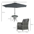 Outsunny Luxury Rattan Garden Dining Set W/ Parasol, Cushions, Mixed Grey