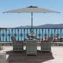 Outsunny Luxury Rattan Garden Dining Set W/ Parasol, Cushions, Mixed Grey