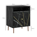 HOMCOM Modern Bedside Table with Drawer and Open Shelf Black Marble Effect