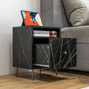 HOMCOM Modern Bedside Table with Drawer and Open Shelf Black Marble Effect