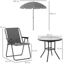Outsunny 6 Pieces Garden Furniture Set with Parasol, Folding Chairs, Grey