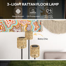Outsunny 3-Light Solar Rattan Floor Lamp with Shelf, Auto On/Off, Yellow