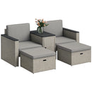 Outsunny 5 Piece Rattan Garden Furniture Set w/ Storage Table, Stools, Grey