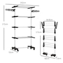 HOMCOM 4-Tier Large Clothes Airer Stainless Steel Clothes Drying Rack Black