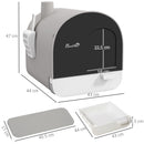 PawHut Cat Litter Box Kitten Litter Tray w/ Lid, Scoop, Filter, Flap Door, Grey