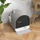 PawHut Cat Litter Box Kitten Litter Tray w/ Lid, Scoop, Filter, Flap Door, Grey