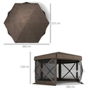 Outsunny 3 x 3(m) Hexagon Pop Up Gazebo with 5 Sides, Netting, Brown