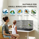 PawHut Bird Cage with Divider, 4 Wooden Perches, Slide Out Tray, Black